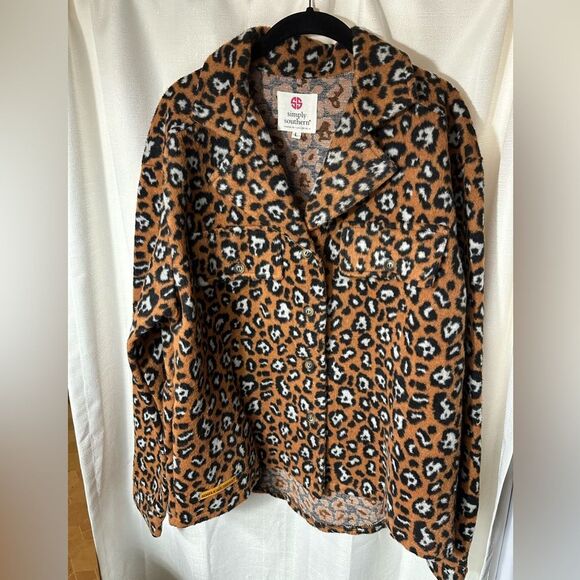 Simply Southern Leopard Print Fleece Shacket Relaxed Fit, Women's Size L - Picture 2 of 15